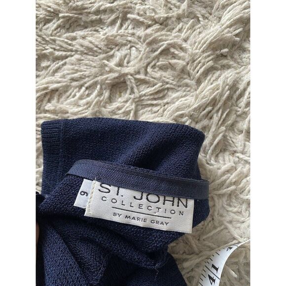 St. John Collection Dress Navy Blue Santana Knit 6 Wool Blend Stretch Mock Neck - Picture 3 of 6